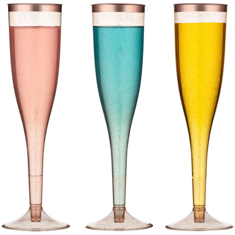 ZWISSLIV Rose Gold Glitter Plastic Champagne Flutes With Rose Gold